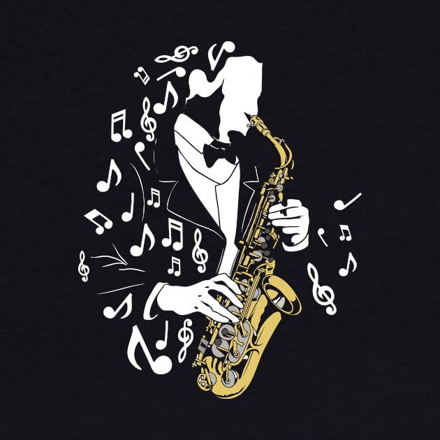 Jazz musician with saxophone by Foxxy Merch